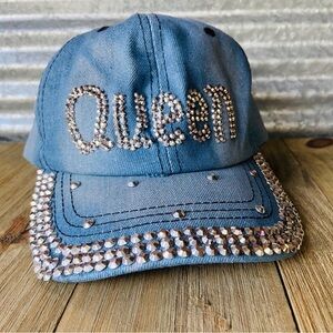 Denim Rhinestone 'Queen' Cap